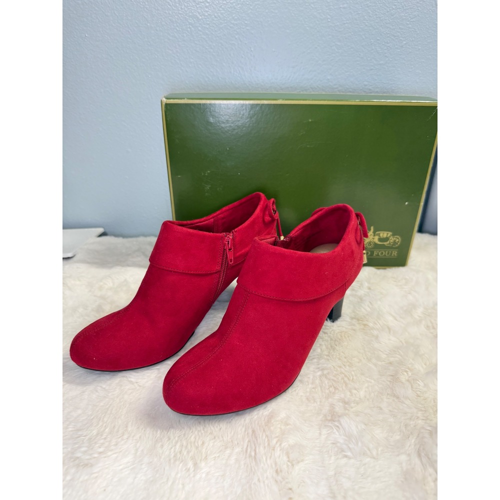 Coach and Four Crimson/Red Faux Suede Ankle Booties Cuffed Ankle Zipper Heals 7